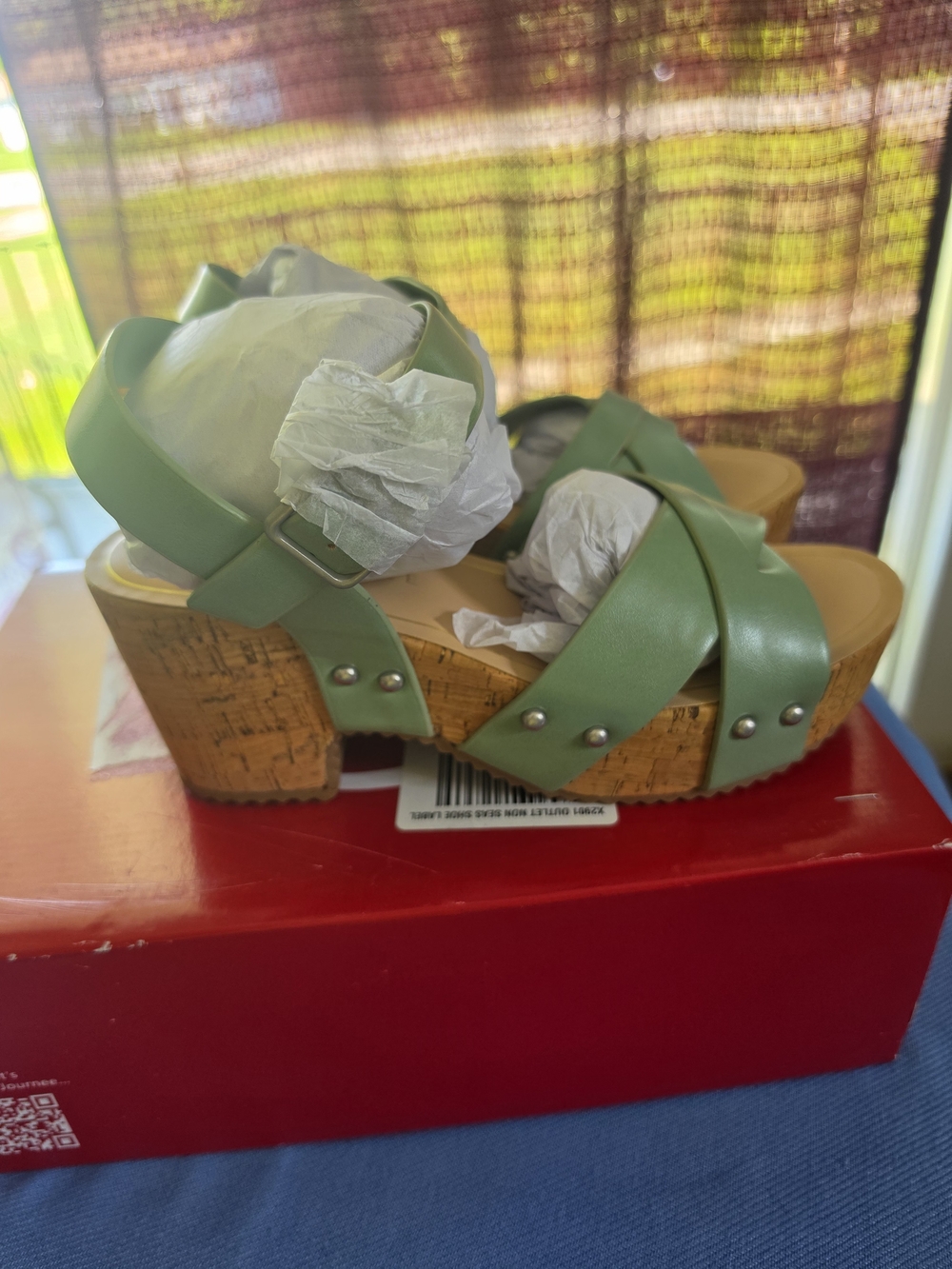 Journee Collection "Valentina" Sage Green Cork Wedge Sandals – Size 6.5 M - Picture 4 of 8